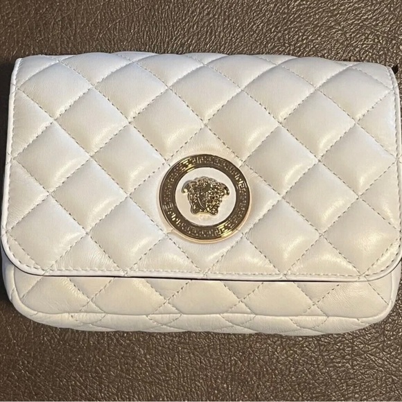 VERSACE WHITE NAPPA LEATHER QUILTED MEDUSA FLAP SHOULDER BAG BRAND NEW - Picture 6 of 16